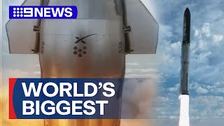 SpaceX successfully launches worlds biggest rocket  9 News Australia [upl. by Brina808]