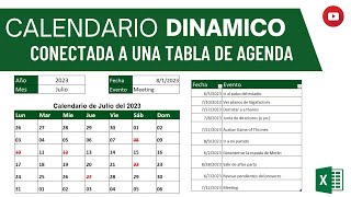 CALENDARIO DINÁMICO CONECTADO A UNA AGENDA EN EXCEL [upl. by Nesila92]