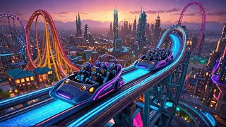 Thrilling VR Coaster Ride 360 in Futuristic City with Robots Aliens Spaceships 4K Ultra HD [upl. by Yssirk]