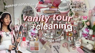 🩰 VANITY TOUR clean with me for 2024 aesthetic makeup amp skincare collection  organization storage [upl. by Ilyah]