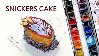 Painting A quotSnickersquot Cake With Watercolor  Speedpaint and tips [upl. by Atnek]