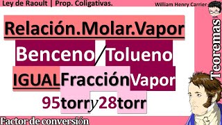 𝑹𝒆𝒍𝒂𝒄𝒊ó𝒏 𝒎𝒐𝒍𝒂𝒓 𝒅𝒆 𝒗𝒂𝒑𝒐𝒓 bencenotolueno con fracción de vapor igual presiones de vapor 95 y 28 torr [upl. by Jaime]