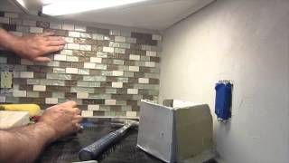 How to install a glass mosaic tile backsplash Parts 12 and 3 [upl. by Sawyor675]