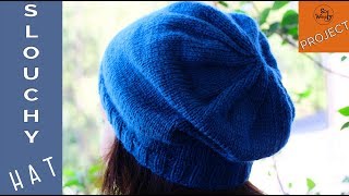 How to knit a SlouchyHipster Hat for absolute beginners  So Woolly [upl. by Neliak]