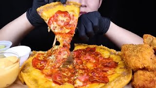 ASMR MUKBANG PEPPERONI PIZZA and CRISPY FRIED CHICKEN [upl. by Gail458]