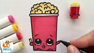 Rajzolás lépésről lépésre gyerekeknek  Shopkins rajzok  Popcorn  Cuki Pattogatott kukorica [upl. by Esenaj]