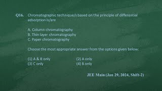 Q16 JEE Main Chemistry PYQ Jan 29 2024 Shift 2  POC Chromatography  NEON JEE NEET [upl. by Jean]