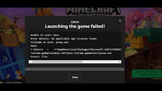 Fix Minecraft Java Edition Not Launching Error Unable To Start Java No Applicable App Licenses Found [upl. by Remat]