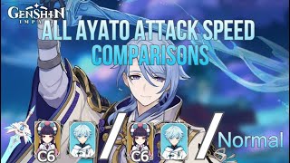 Ayato All Attack Speed Comparisons Yunjin Chongyun Skyward  Genshin Impact [upl. by Annatnas]