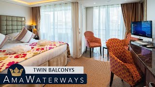 AMA Stella  Twin Balcony Stateroom Tour amp Review 4K  AMA Waterways River Cruise Category AAAB [upl. by Peyton]