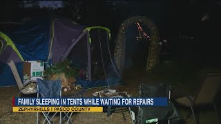 ‘I used all of my savings’ Pasco family waits on FEMA lives in tents on front lawn [upl. by Marsiella]