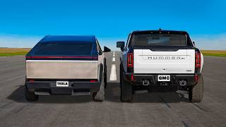 Tesla Cybertruck v Hummer EV DRAG RACE [upl. by Venice765]