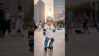 The threeyearold cute baby is very good at roller skating adorable babyStart from an early a [upl. by Ecikram217]