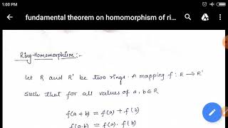 Fundamental theorem on homomorphism of RingFor BSc4sem [upl. by Goddart357]