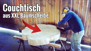 XXL Couchtisch aus einer Baumscheibe bauen  DIY Coffee Table [upl. by Esydnac]