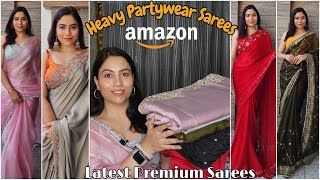 Amazon Partywear Saree Haul  Jimmy ChooOrganzaEmbellished Sarees  Premium Occasional Saree [upl. by Ahseen991]