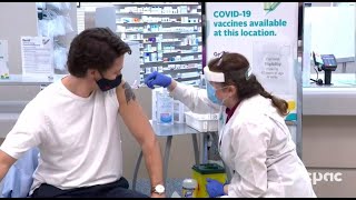 Prime Minister Justin Trudeau and Sophie Grégoire Trudeau receive their first COVID19 vaccination [upl. by Nilsoj]