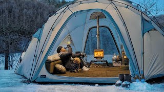 Igloo Tent Camping with My Dog  Korean Chimaek Chicken and Beer  Wood Stove ASMR [upl. by Purity268]