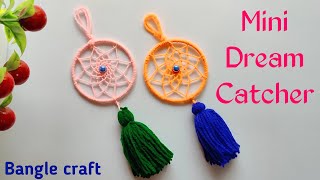 How to Make Mini Dream Catcher  Old Bangle Reuse Idea  Woolen Craft Idea [upl. by Kikelia]