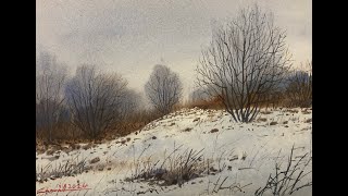 Watercolor painting tutorial  Snowy Scene [upl. by Doughty]