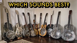 Compare Ten Different Resonator Guitars National Dobro Regal Vintage New etc [upl. by Kylah]