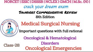 28 NCLEX Saunders 8th Edition oncological amp Hematological Disorders Oncological Emergencies [upl. by Ardnuaek]