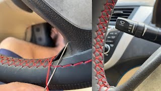 Car Steering Wheel Cover Leather Sewing Easy installation  how to stitch car steering cover [upl. by Winne318]