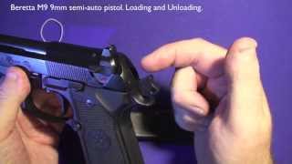 Beretta M9 92FS 9mm SemiAutomatic Pistol Loading and Unloading [upl. by Winikka100]