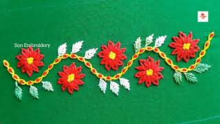 Hand Embroidery Designs in One Video With 4 Basic Stitches for Beginners SunEmbroidery [upl. by Abelard273]