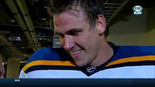 Jori Lehtera interview end of 2nd St Louis Blues vs Dallas Stars Oct 28 2014 NHL [upl. by Anneirb]