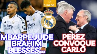 Le 5 infos REAL MADRID  MBAPPE JUDE DIAZ BLESSÉS  PEREZ CONVOQUE CARLO  POINT CHAMPIONS LEAGUE [upl. by Fayette]