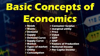 Basic Concepts of Economics  Needs Wants Demand Supply Market Utility Price Value GDP GNP [upl. by Jojo]