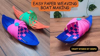 Easy paper weaving boat making paper crafts origami crafts home decor paper boats craft [upl. by Ellerd139]