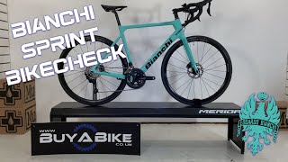 2022 Bianchi Sprint 105 Disc Carbon Road Bike in Celeste  wwwbuyabikecouk bikecheck walkaround [upl. by Eidnac938]