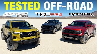 Toyota Tacoma TRD Pro vs Ford Ranger Raptor vs Chevy Colorado ZR2 Bison  OffRoad Comparison Test [upl. by Calvin]