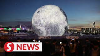 Hong Kong sets up giant inflatable moon to celebrate MidAutumn Festival [upl. by Notslah]