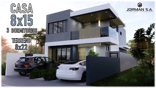 Modern House Design Casa 8x15 metros Home Design Plan [upl. by Alletse588]