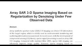 Array SAR 3 D Sparse Imaging Based on Regularization by Denoising Under Few Observed Data [upl. by Sabas34]