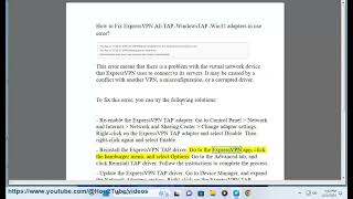 Fix ExpressVPN All TAPWindowsTAPWin32 adapters in use Error [upl. by Airebma]