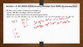 Section  A jeemain 2023 29 January Shift 1 The correct order of hydration enthalpies is [upl. by Brynna]