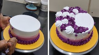 Full Nozzle Design Cake  Purple and White Colour Cake Design Idea 2024 [upl. by Kali249]