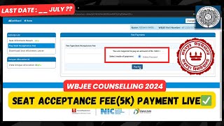 🚨WBJEE Seat Acceptance FEE Payment LIVE✅  How to Pay Seat Acceptance Fee in WBJEE❓ [upl. by Pyne]