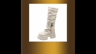 Women Chunky Platform KneeHigh Boots Punk Leather Long Boot Woman 9CM Heels New Autumn Winter Wa [upl. by Allx]