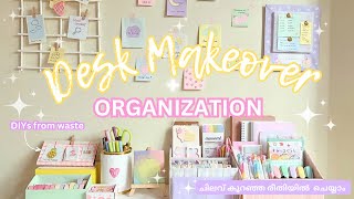 DESK MAKEOVER 2024 SETUP FROM WASTE CUTE AND BUDGET FRIENDLY MALAYALAM DIY ORGANIZER PENHOLDER [upl. by Kus]