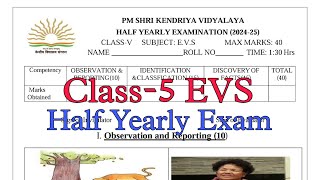 Class5 EVS Half Yearly Exam Question Paper  Term1 Session 202425 PM Shri Kendriya Vidyalaya [upl. by Sesylu]