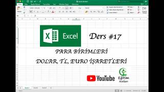 EXCEL DERSLERİ 17  PARA BİRİMLERİ  DOLARTLEURO İŞARETLERİ [upl. by Anidem]