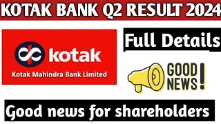 Kotak Bank Q2 Results 2024Kotak Share latest news Kotak Bank Share good news 2024 [upl. by Alisia]