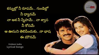 Kannullo Nee Roopame Song TELUGU LYRICS  Ninne Pelladatha Movie Songs  Nagarjuna Tabu [upl. by Heimlich]