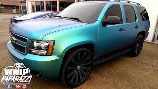 Wrapped Matte Aquamarine Chevrolet Tahoe on 8s Done by Wrap Starz of Memphis [upl. by Nyberg80]