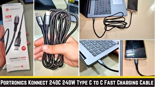 Portronics Konnect 240C 240W Type C to Type C Fast Charging Cable Unbreakable Nylon Braided review [upl. by Yleme]